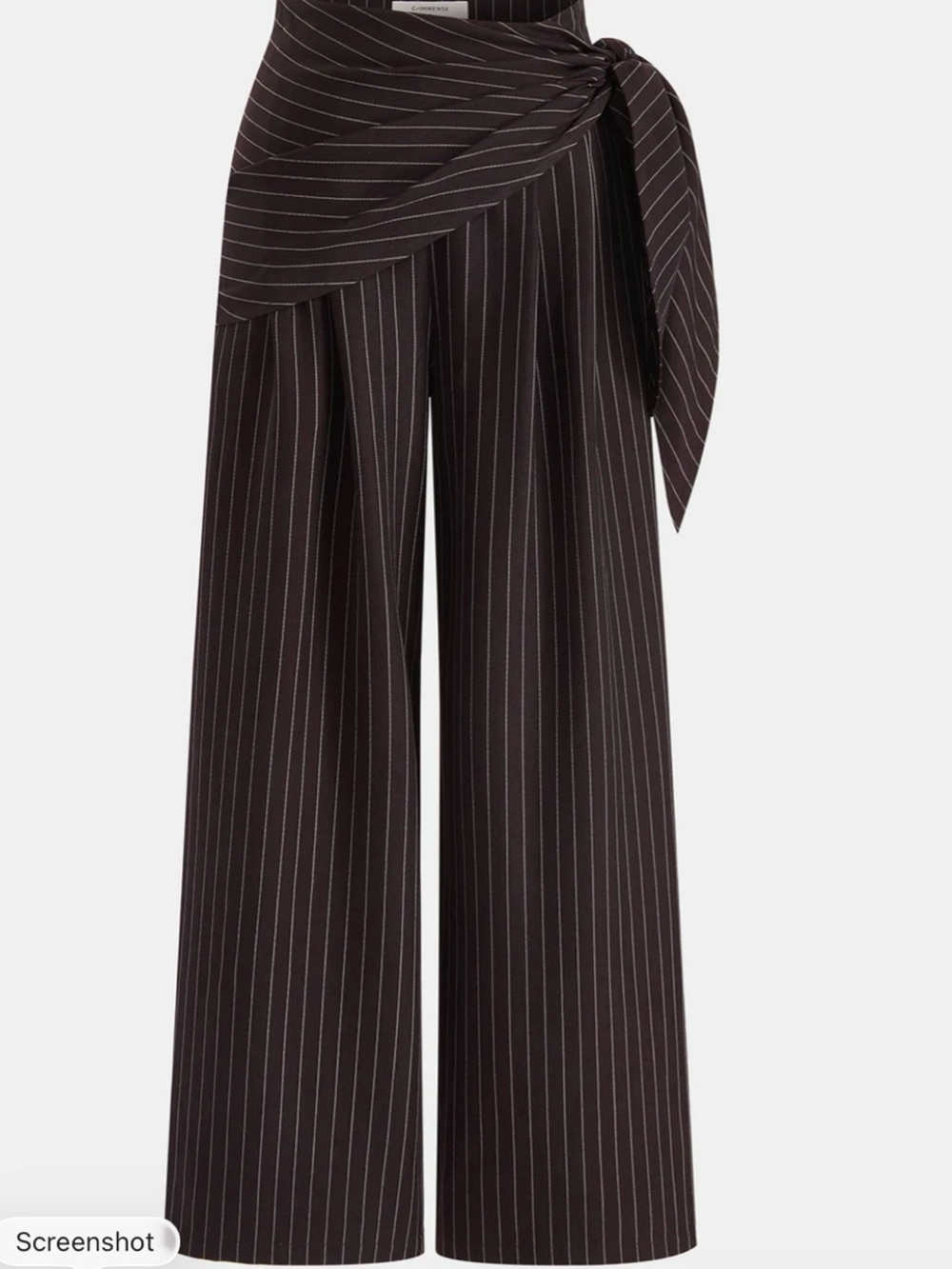 Commense Brown Pinstripe Wide-Leg Wrap Pants